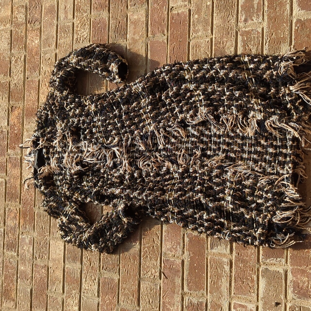 Boston Proper Chunky Channel Style Tweed Fringey Loose Weave Duster Jacket